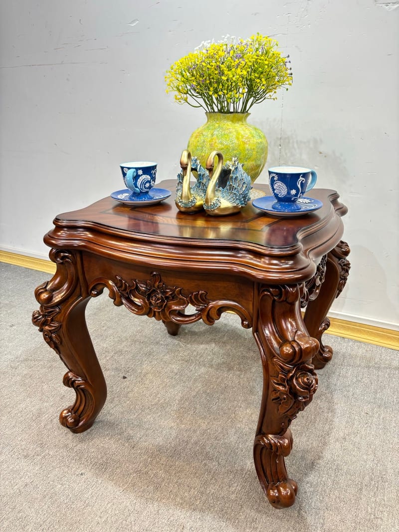 FJ426 Mahogany Solid Wood Carved Square Coffee Table