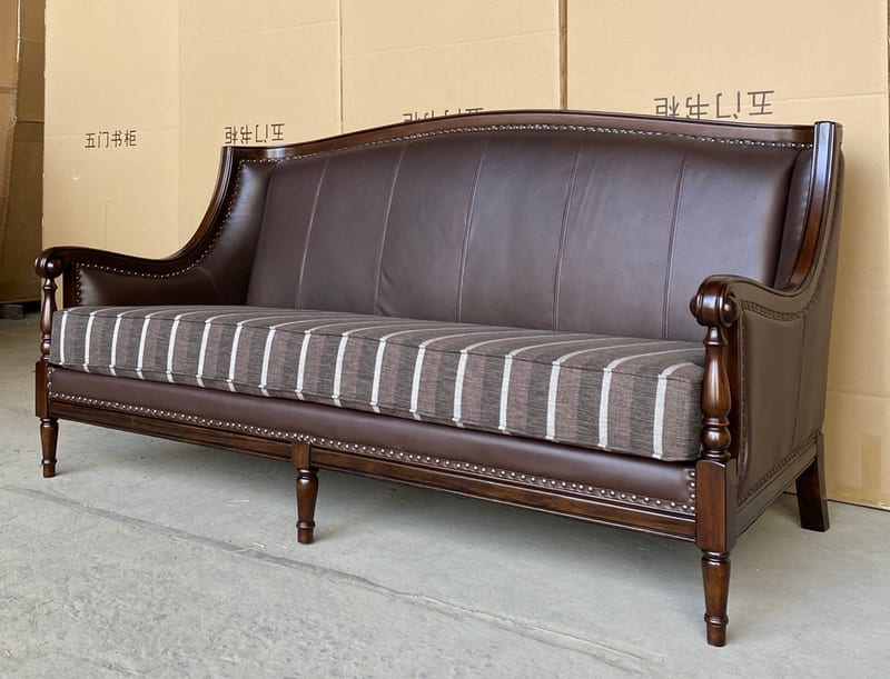 Provence American Solid Wood Leather Sofa, 3-Seater