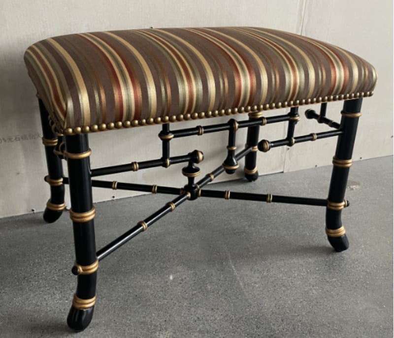 Elizabeth II Bamboo-Node Vanity Stool, Solid Beech & Linen