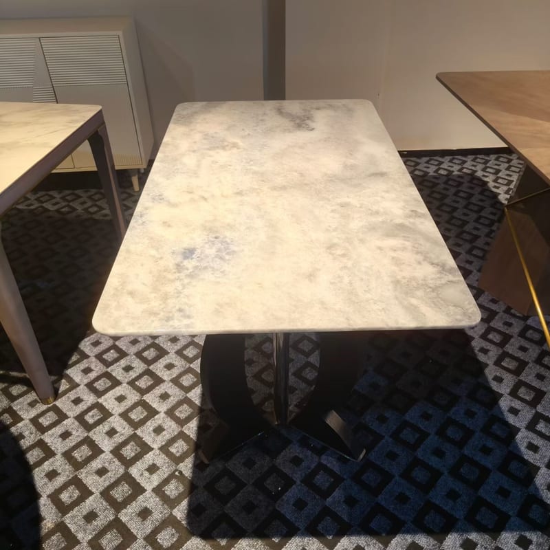 Modern Stone-Top Dining Table with Stainless Steel Base