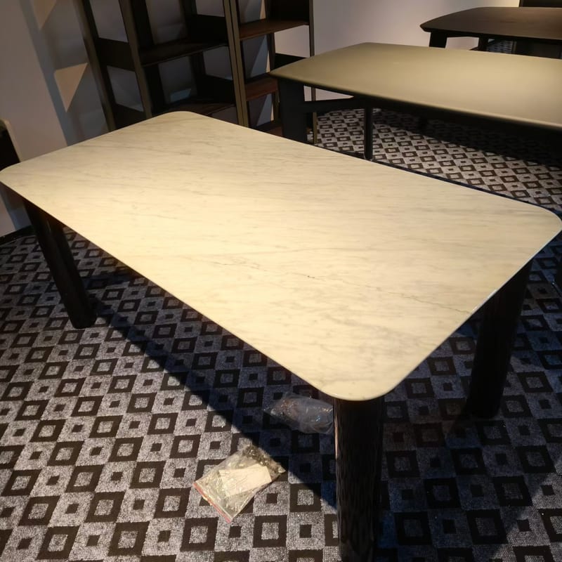 Multifunctional Long Table with Italian Stone Top, Black Lacquer