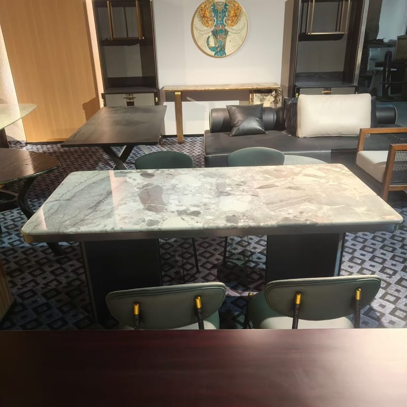 Oreo Grey Stone Dining Table with Stainless Steel Legs