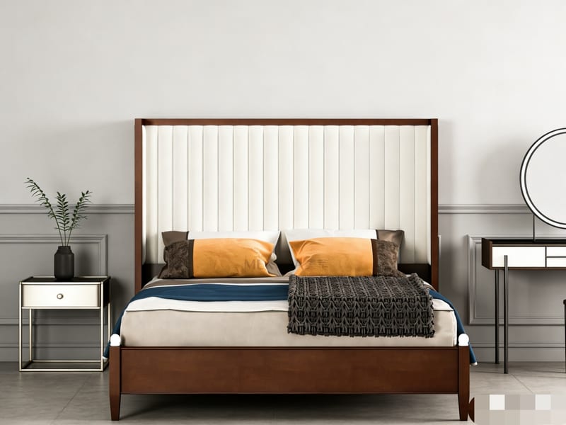 mextra MCA12-18 King Bed — Italian Leather & Walnut Frame
