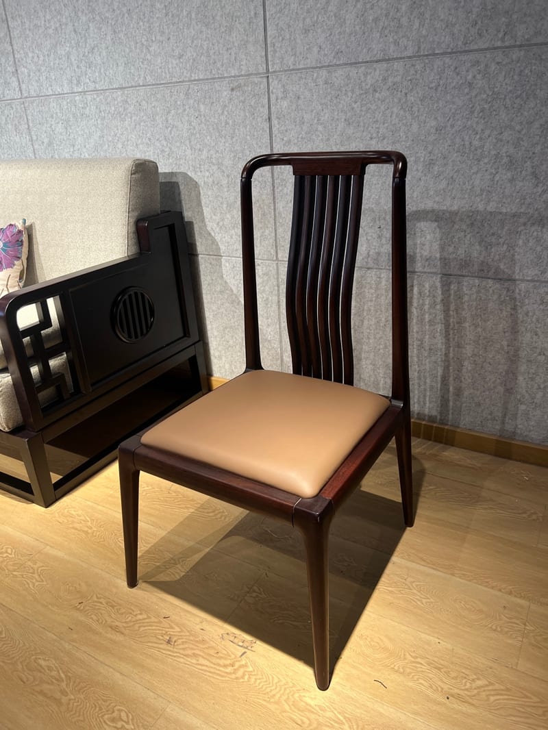 Nanyang Dike New Chinese Solid Wood Dining Chair, Leather Seat