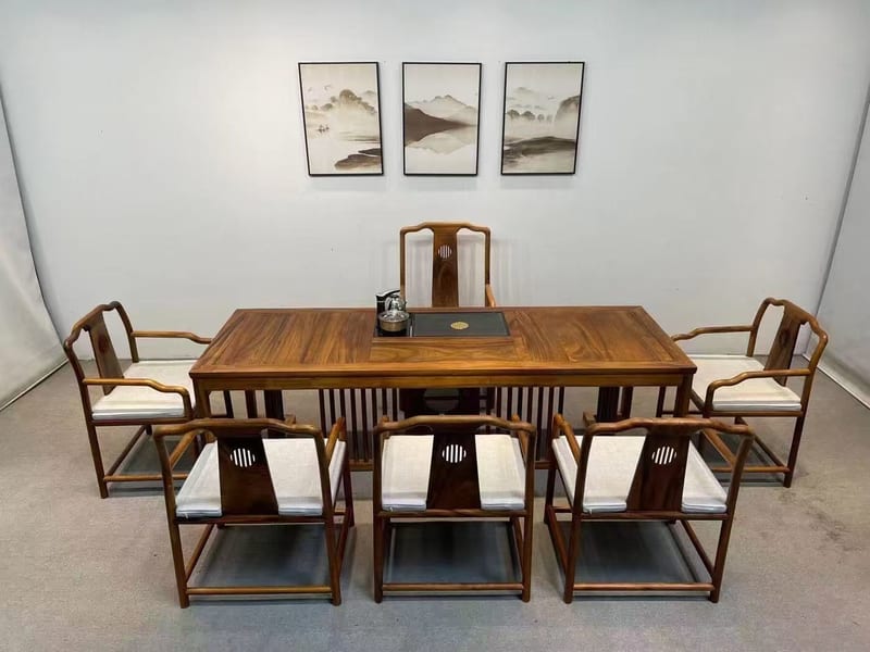 South American Walnut Tea Table Set with Five Chairs