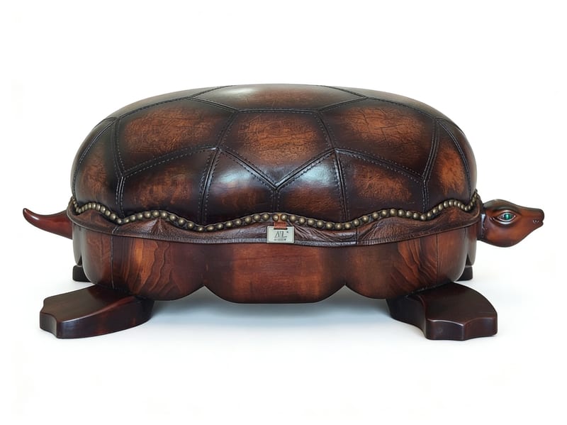 AY LAZZARO Oversized Tortoise Ottoman in Full Bison Leather