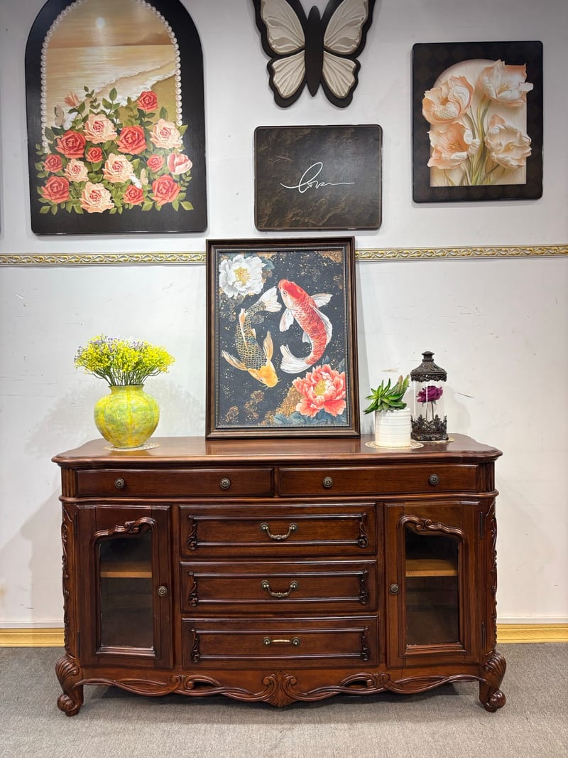 广东知名家具 美式复古桃花芯实木餐边柜 DSG003