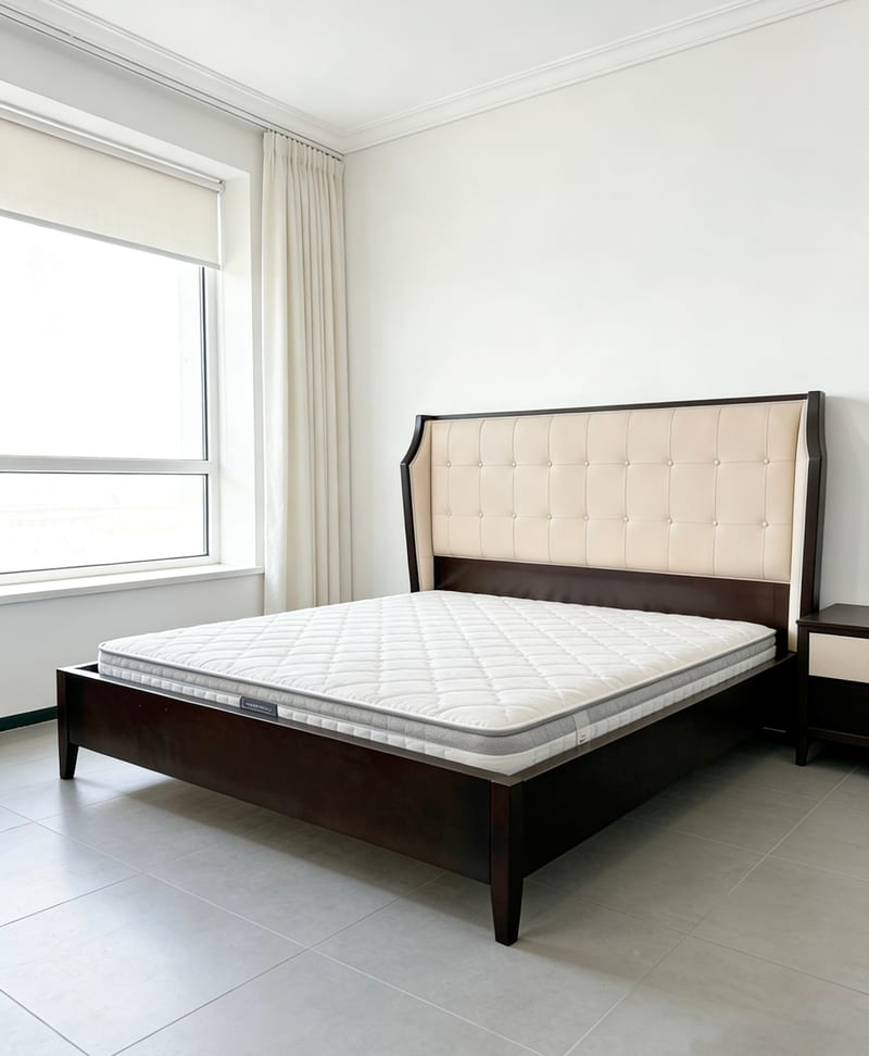 Jifanxi George King Leather & Birch Solid Wood Bed
