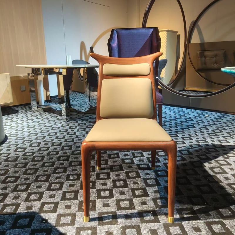 Italian Walnut Leather Horn Dining Chair