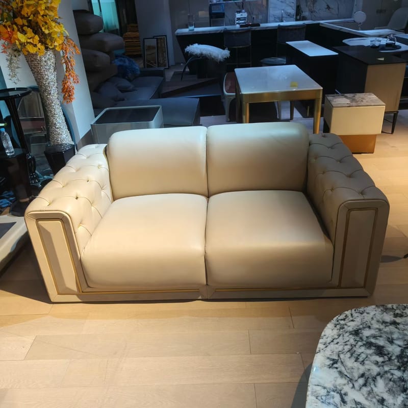 Italian Light-Luxury 3-Seater Leather Sofa, Birch Frame
