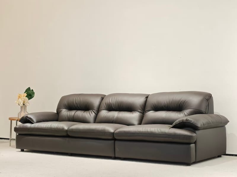 Guangdong Premium Brand Top-Grain Leather 4-Seat Sofa, Dark Gray