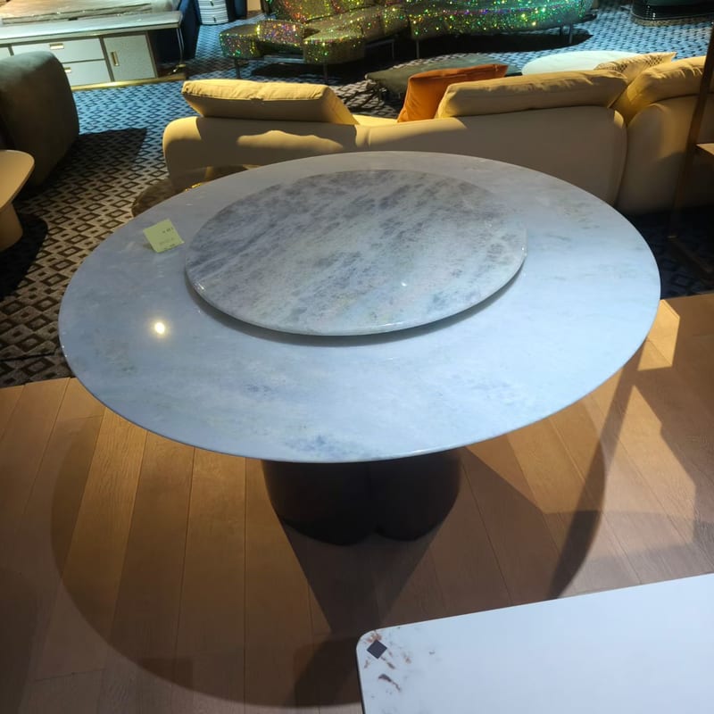 Modern Round Dining Table, Natural Stone Top