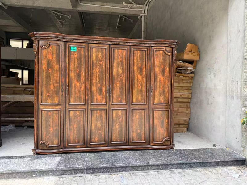 American Solid Wood Six-Door Wardrobe, Dark Brown