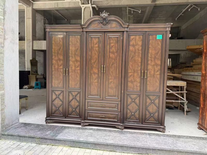 American Style Solid Wood 6-Door Wardrobe, Dark Brown