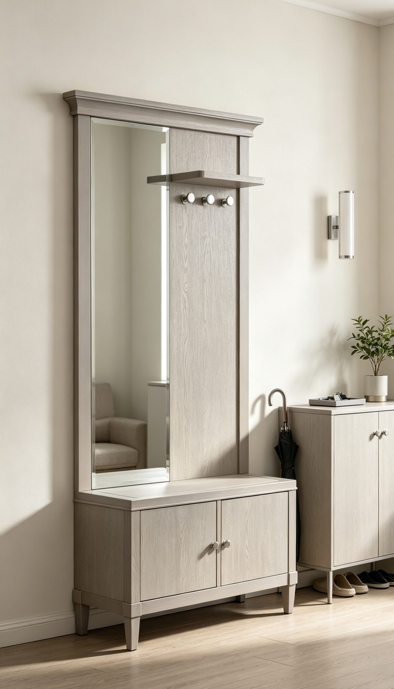 Renhao Jupin New York Era Floor Mirror Coat Rack OT ZJ-8501, Light Gray