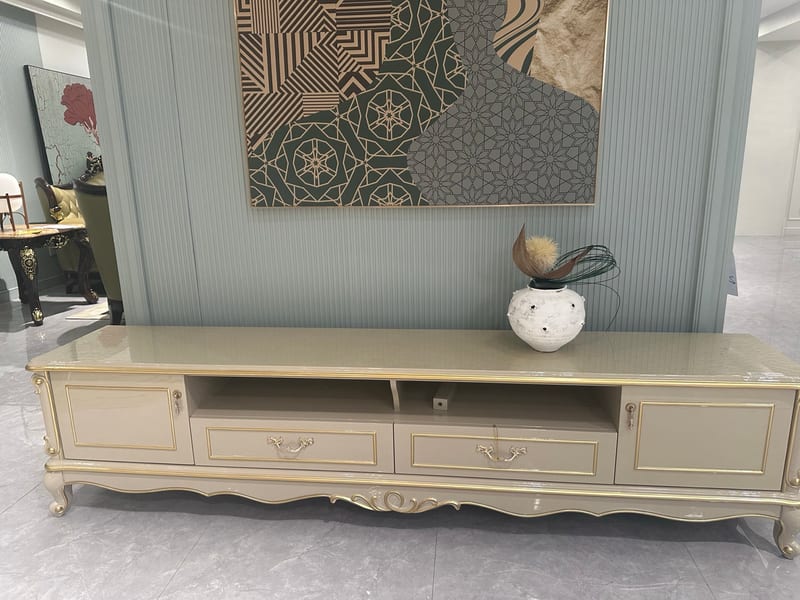 Baojule YF760 Solid Beech TV Stand, Cream