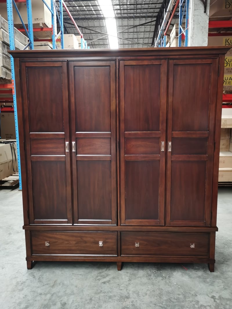 Kuandi American Solid Poplar 4-Door 2-Drawer Wardrobe