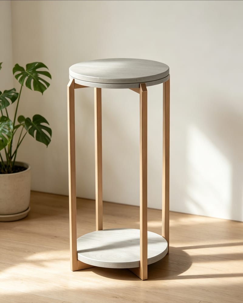 MODERN HJ-89101A Round Plant Stand with Solid Wood Frame