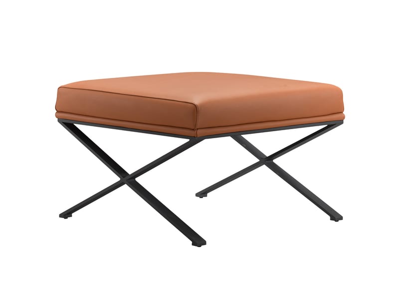Renhao Minimal Series Top-Grain Leather Ottoman, Caramel Brown