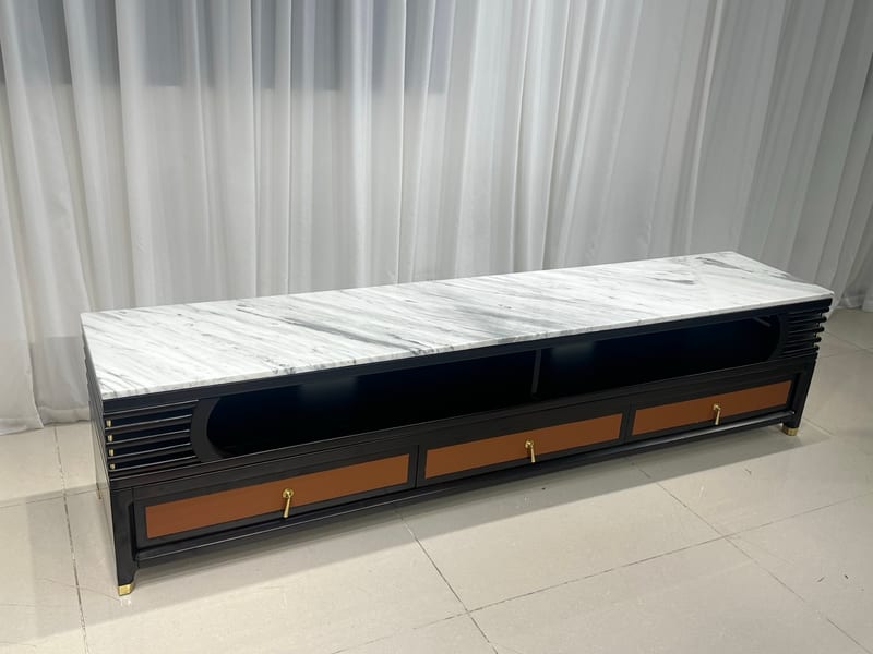 Yagesidan New Chinese TV Stand 1654# — Solid Wood & Natural Marble