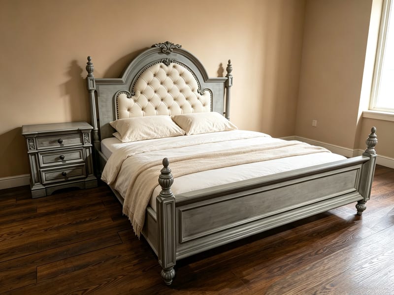 French Solid Beech & Leather Bed 923 3-Piece Set