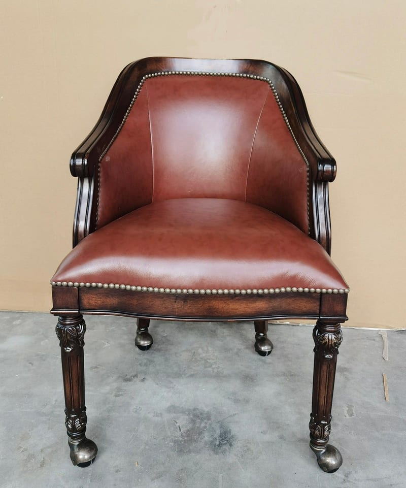 Louis XIV Solid Wood Leather Swivel Accent Chair