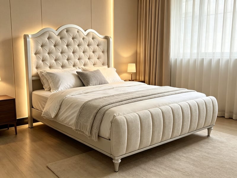 French Walnut Upholstered Queen Bed