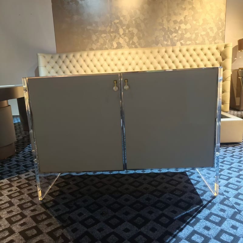 Guou International Double-Door Acrylic & Leather Inlay Storage Cabinet