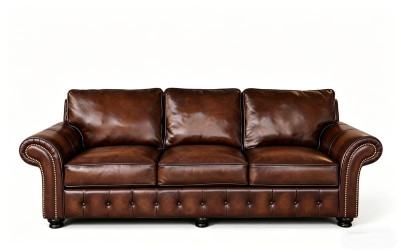 American Three-Seat Petal Sofa in Deep Brown Leather