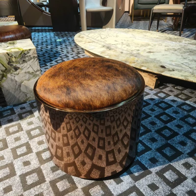 Rose Gold Stainless Steel Vanity Stool, Tiger Leather Seat