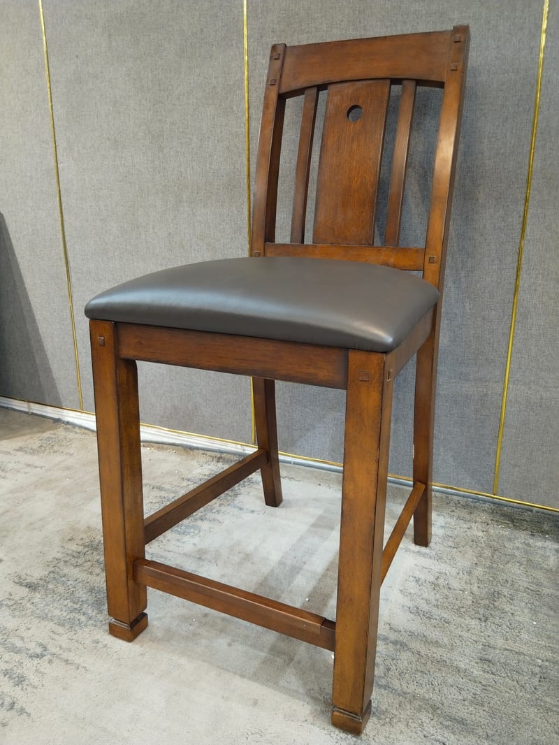 I80-6601S Solid Wood Bar Stool with Faux Leather Seat