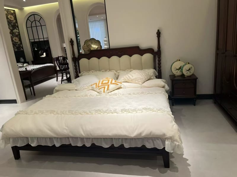 American Mahogany Solid Wood Leather Poster Bed