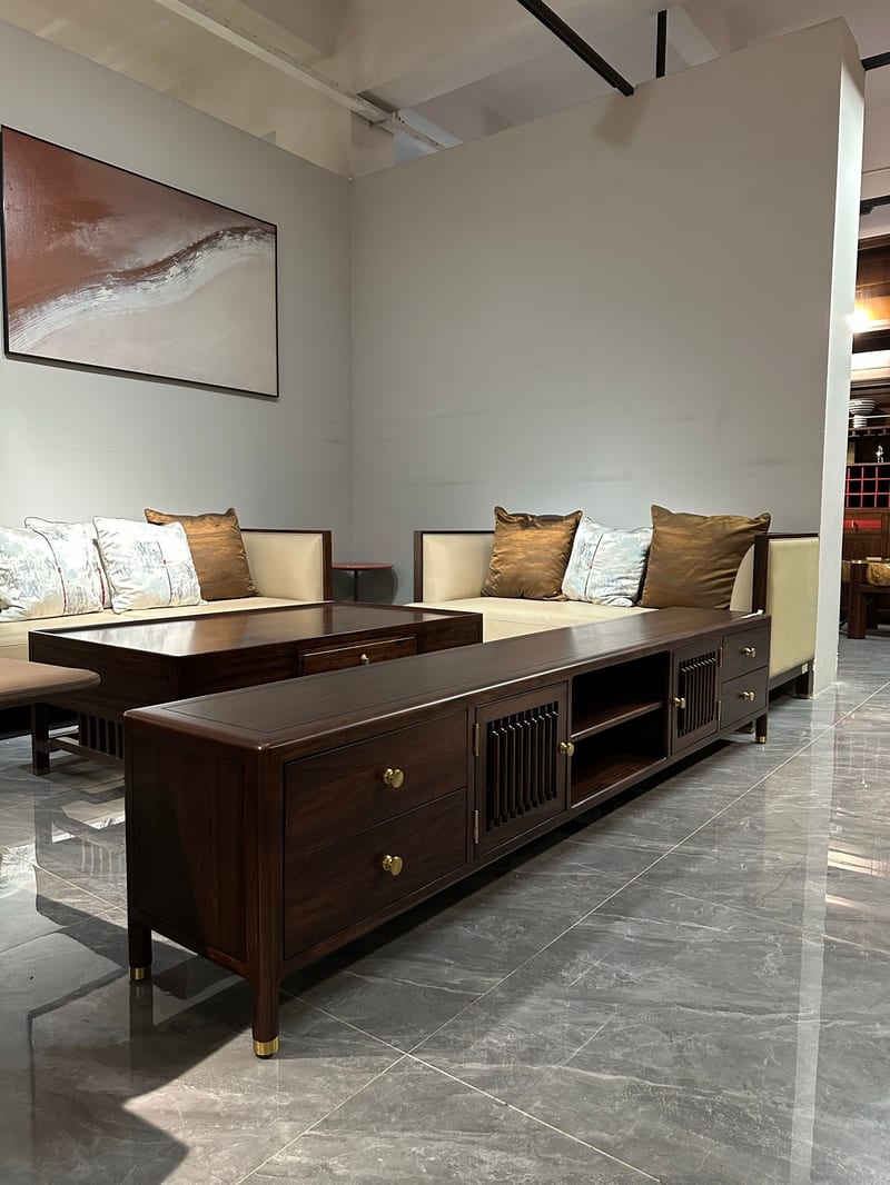 Heyan H砚 Yan Series Solid Wood TV Stand, Deep Walnut