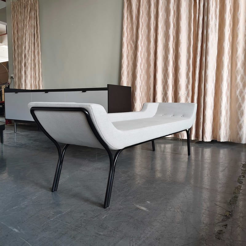 Modern Cotton-Linen Bed Bench with Black Steel Frame