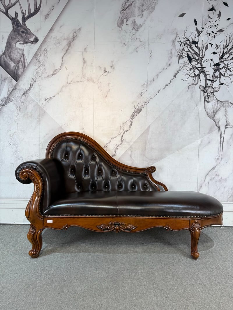 GFY303 Mahogany Carved Leather Chaise Chair