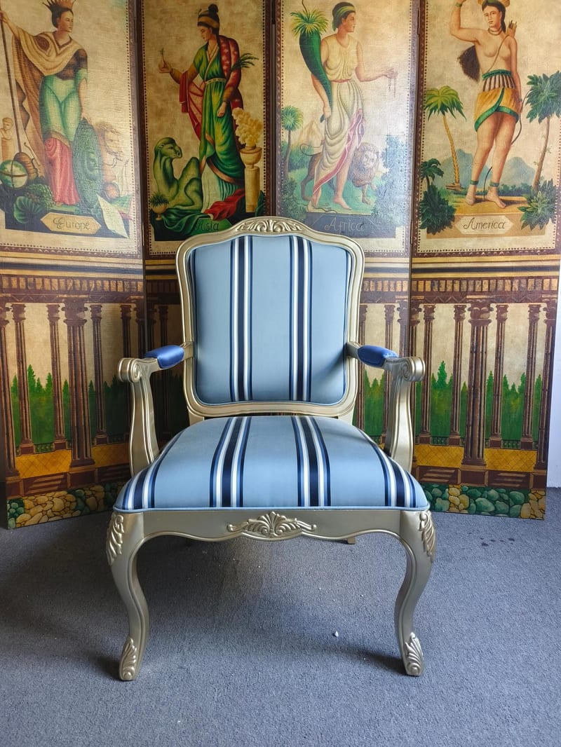 Zhumei American Birch Solid Wood Book Chair in Light Blue Stripe
