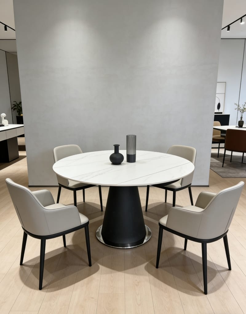 FINBISH WOOD T-66205 Round Sintered-Stone Dining Table