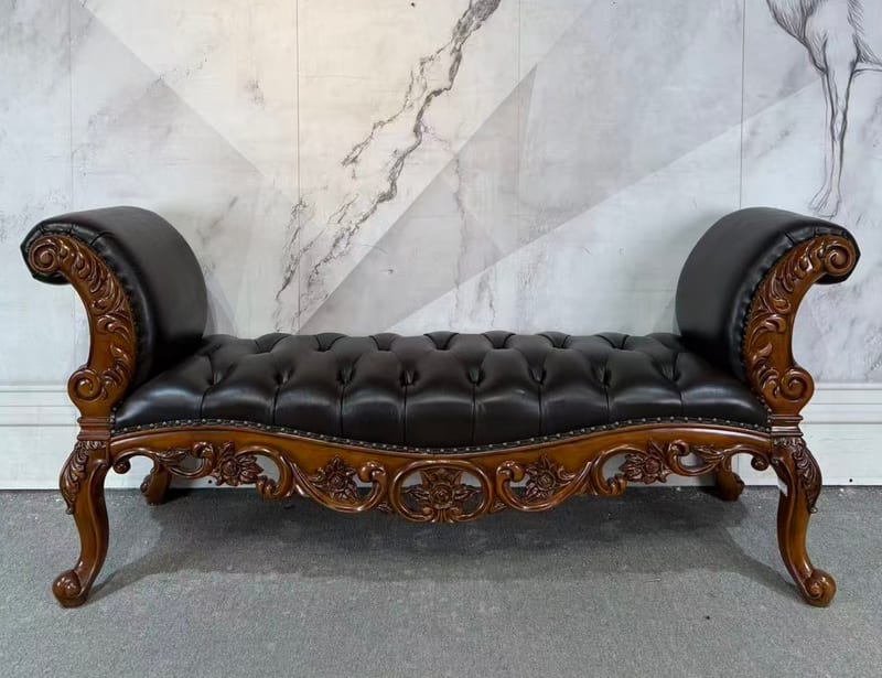 CWD313 Mahogany & Leather French Bench