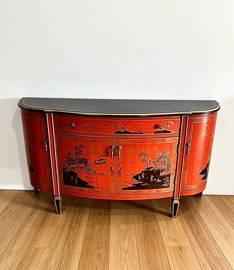 洛可可Chinoiserie 半圆弧形堆金彩绘玄关柜
