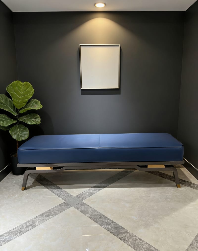 Yingeli HB322 Deep Blue Leather Bed Bench