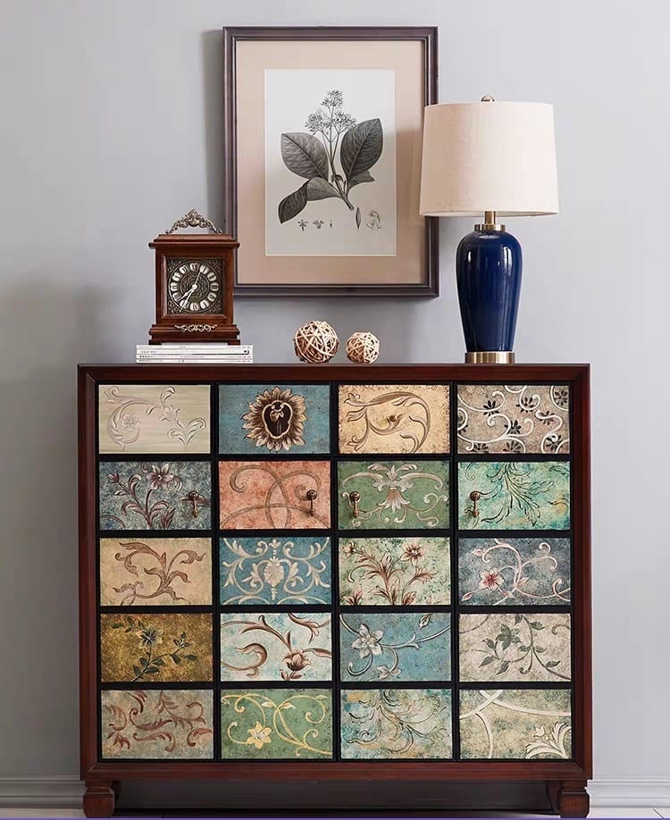 Hand-Painted Vintage Shoe Cabinet, 1 Drawer 4 Doors