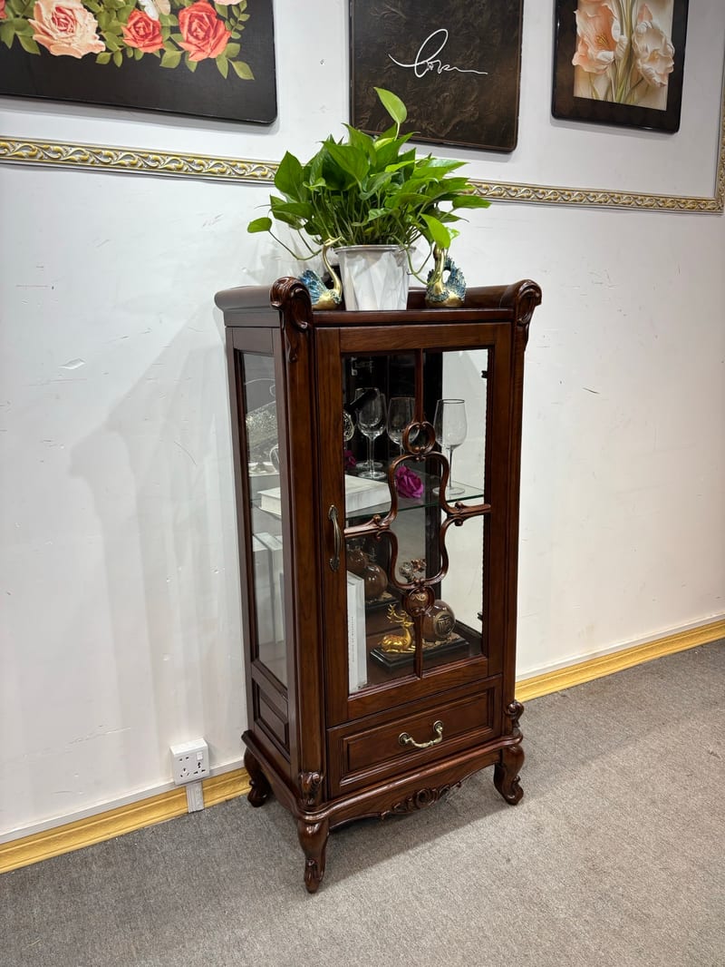 JG205 Single-Door Wine Cabinet, Solid Beech with Glass Door