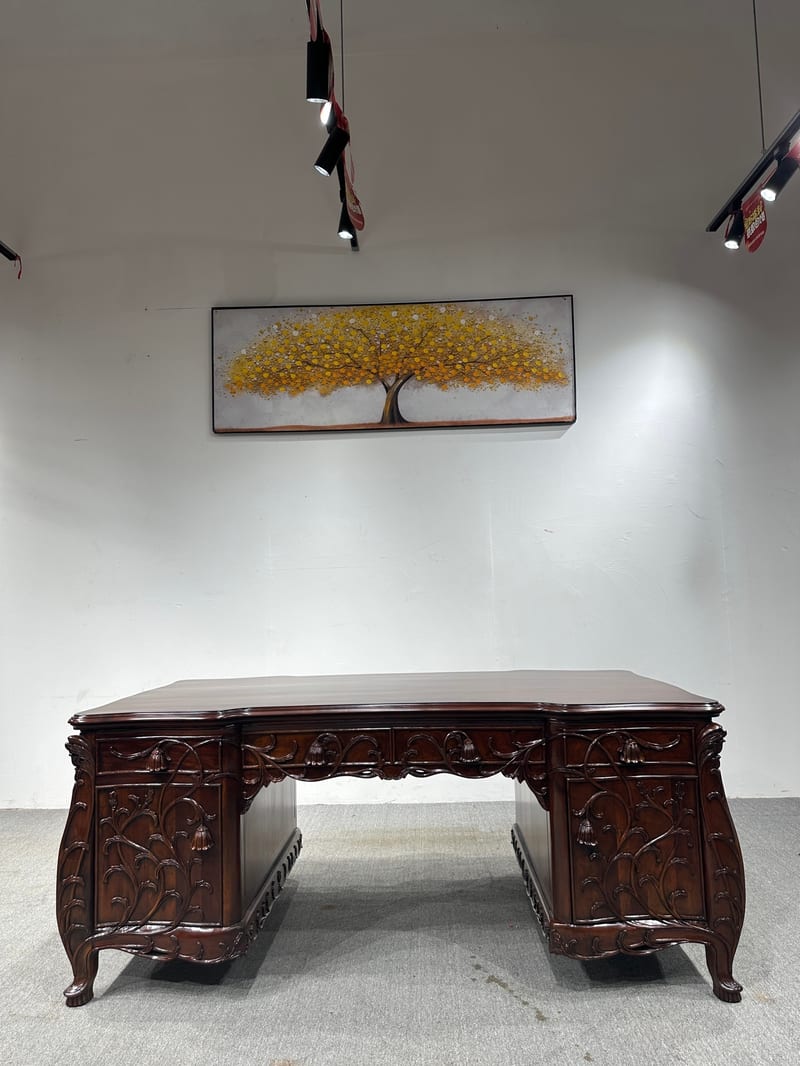 French Solid Mahogany Carved Writing Desk SZ211