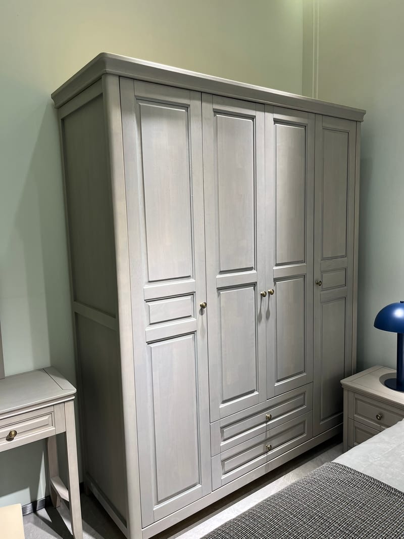 American Solid Wood Minimalist Four-Door Wardrobe in Star Gray