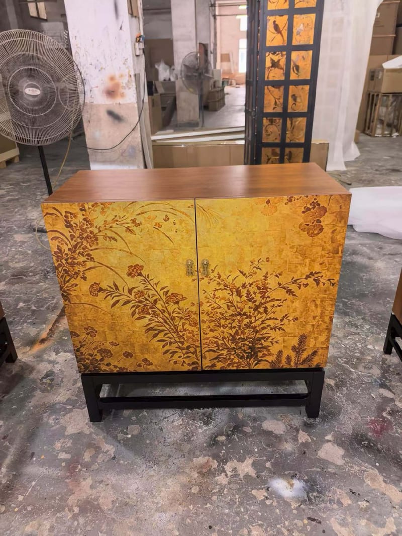 Vintage Double-Door Entryway Cabinet in Golden Yellow