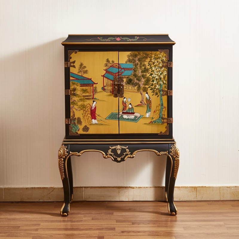 Hand-Painted Carved Tall Display Cabinet
