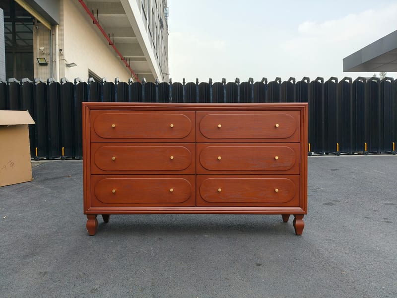 中古風白蠟木六鬥櫃 紅棕色