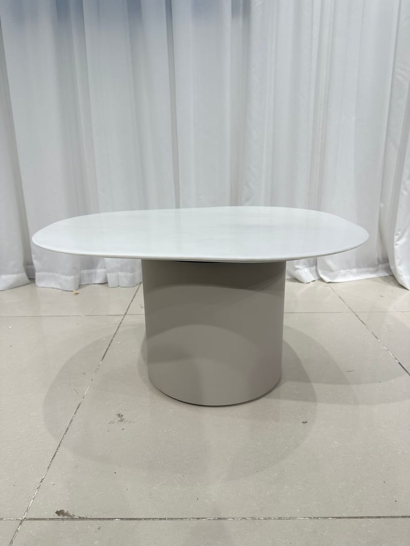 Natural Marble Oval Side Table with Solid Beech Base