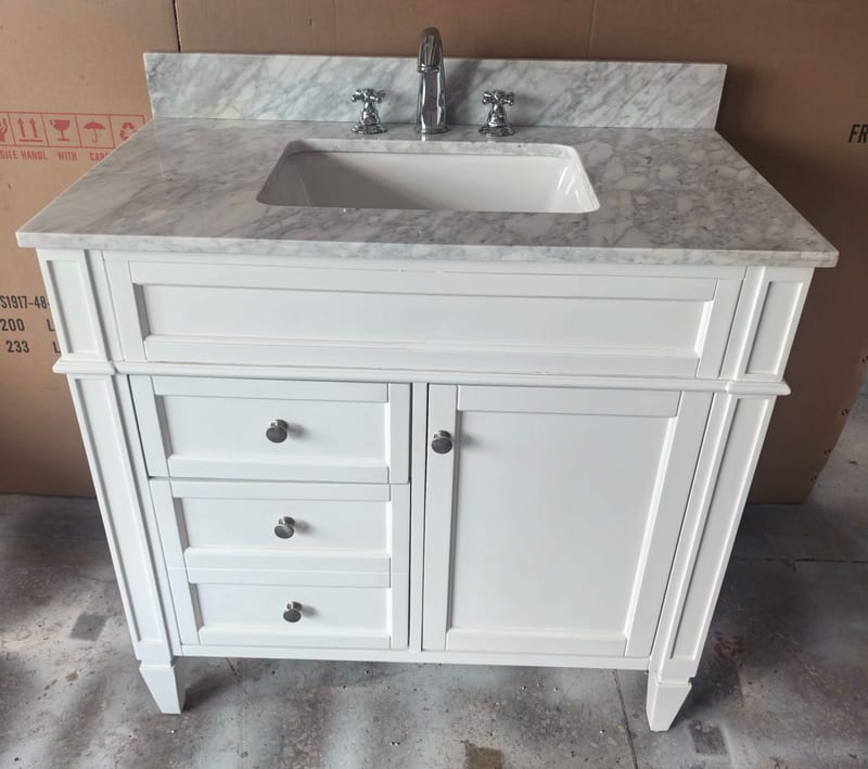 Audisi Two-Door Single-Basin Solid Wood Vanity with Calacatta White Marble Top
