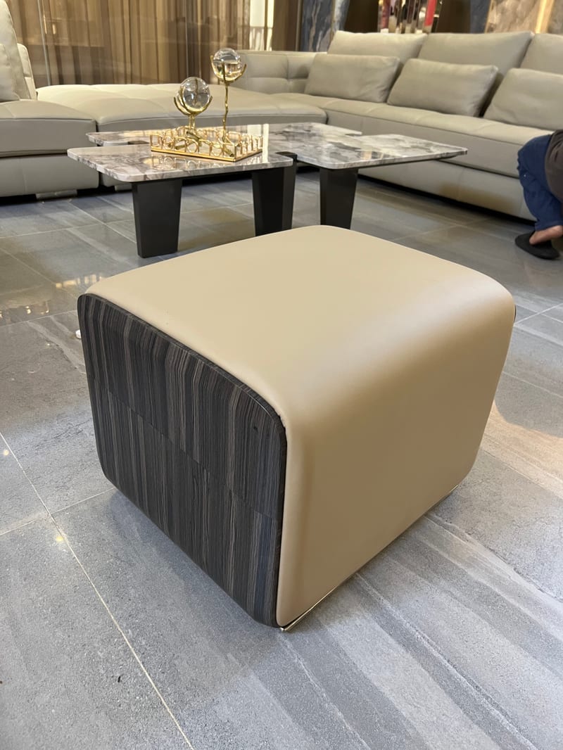 CK 2305 Beige Faux Leather Square Ottoman